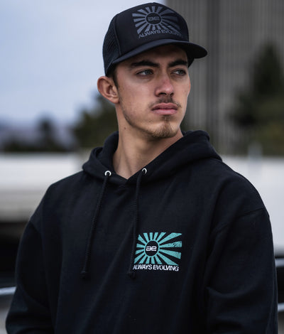 AE Distressed Teal Flag Ultra Heavyweight Pullover Hoodie Black