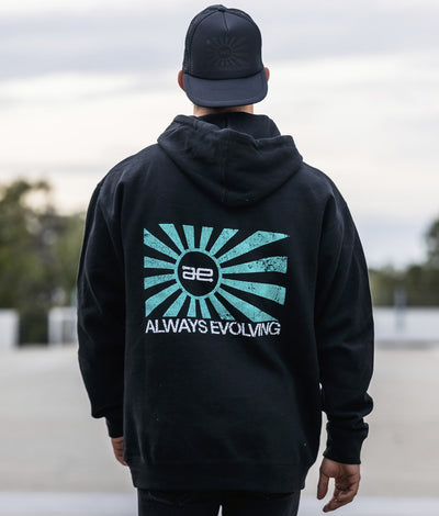 AE Distressed Teal Flag Ultra Heavyweight Pullover Hoodie Black