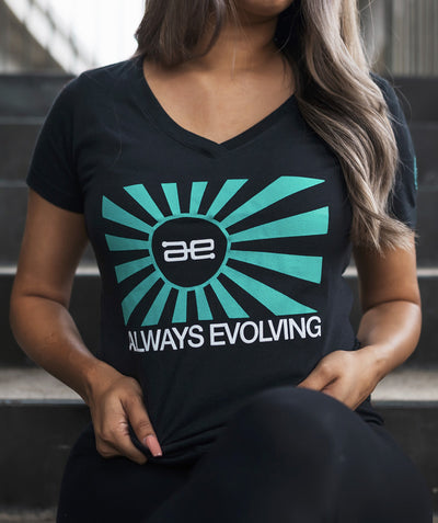 AE Ladies Throwback Teal Flag Logo black Sport V