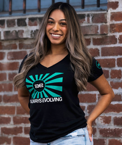 AE Ladies Throwback Teal Flag Logo black Sport V