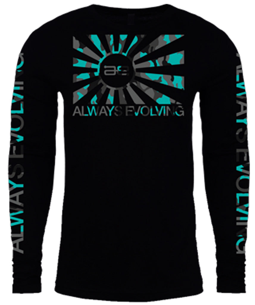 AE Throwback Teal Camo Flag Long Sleeve Shirt Black