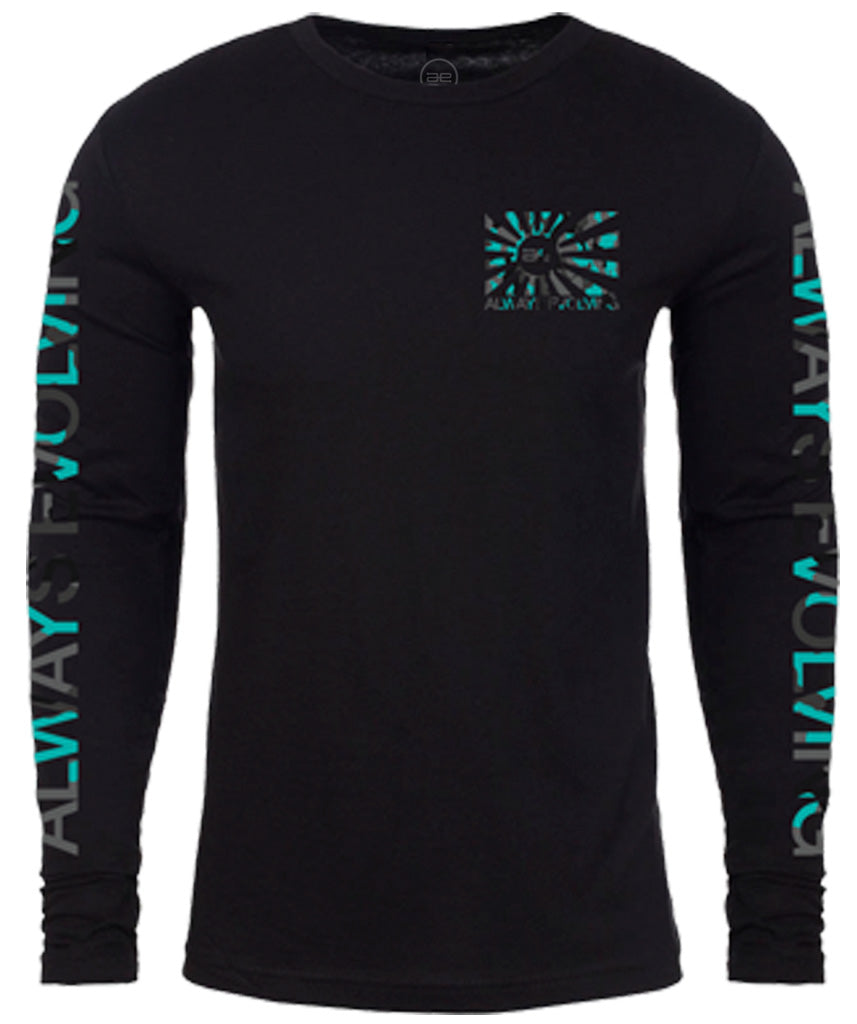 AE Throwback Teal Camo Flag Long Sleeve Shirt Black