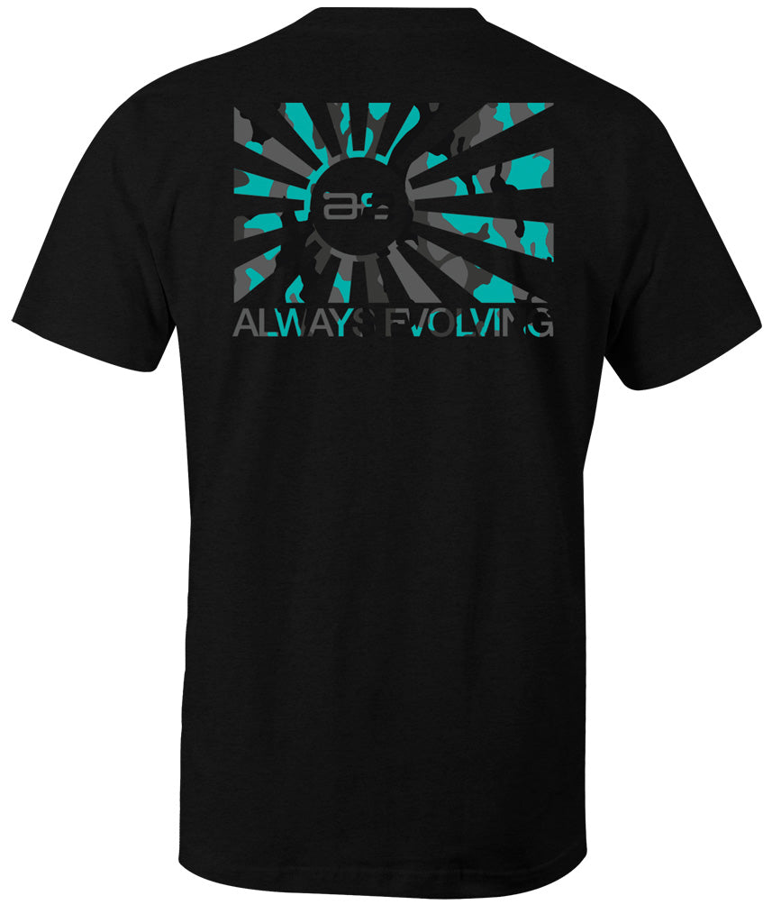 AE Throwback Teal Camo Flag Mens Shirt Black