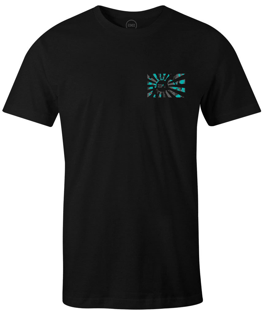 AE Throwback Teal Camo Flag Mens Shirt Black