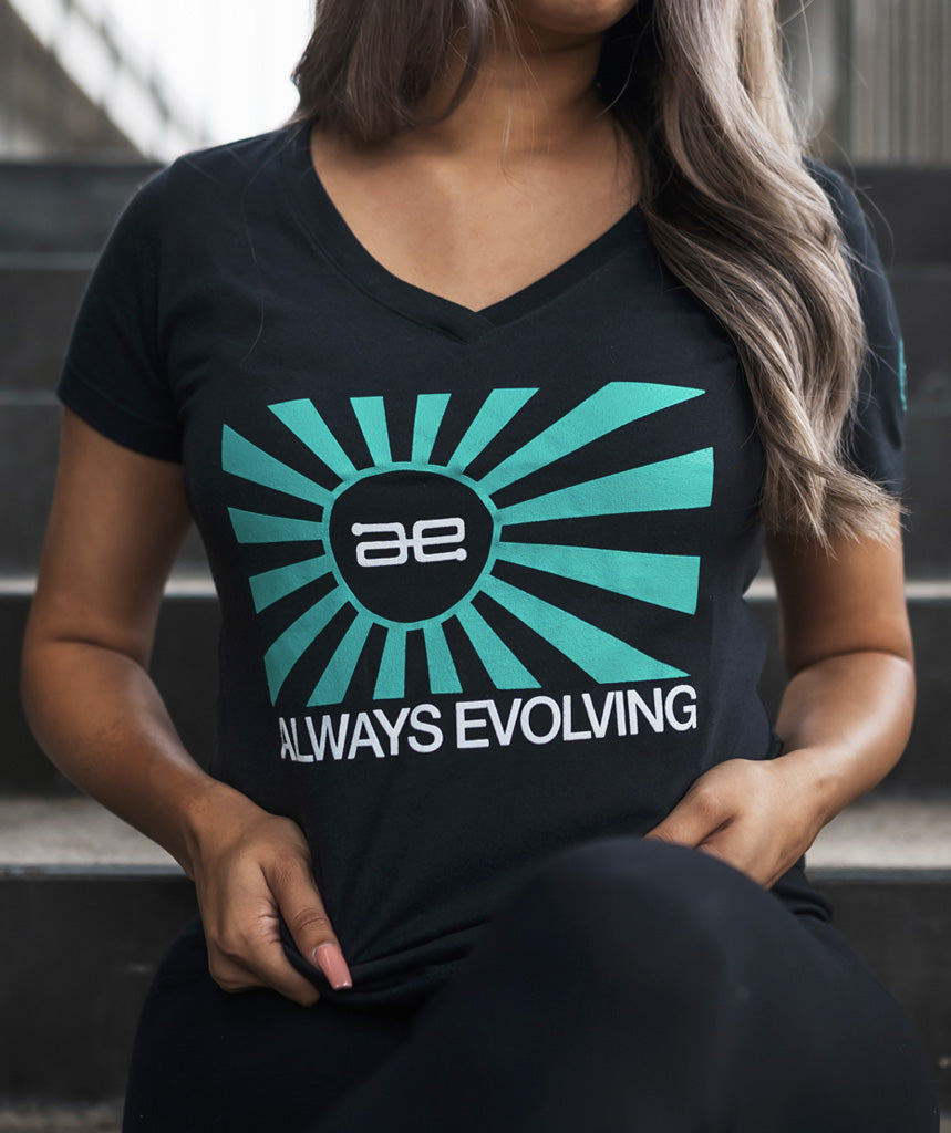 AE Ladies Throwback Teal Flag Logo black Sport V