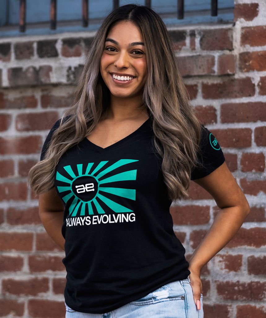 AE Ladies Throwback Teal Flag Logo black Sport V