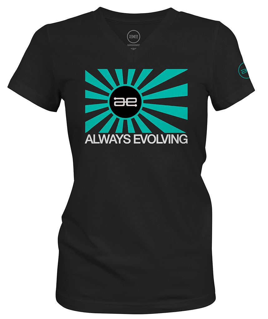 AE Ladies Throwback Teal Flag Logo black Sport V