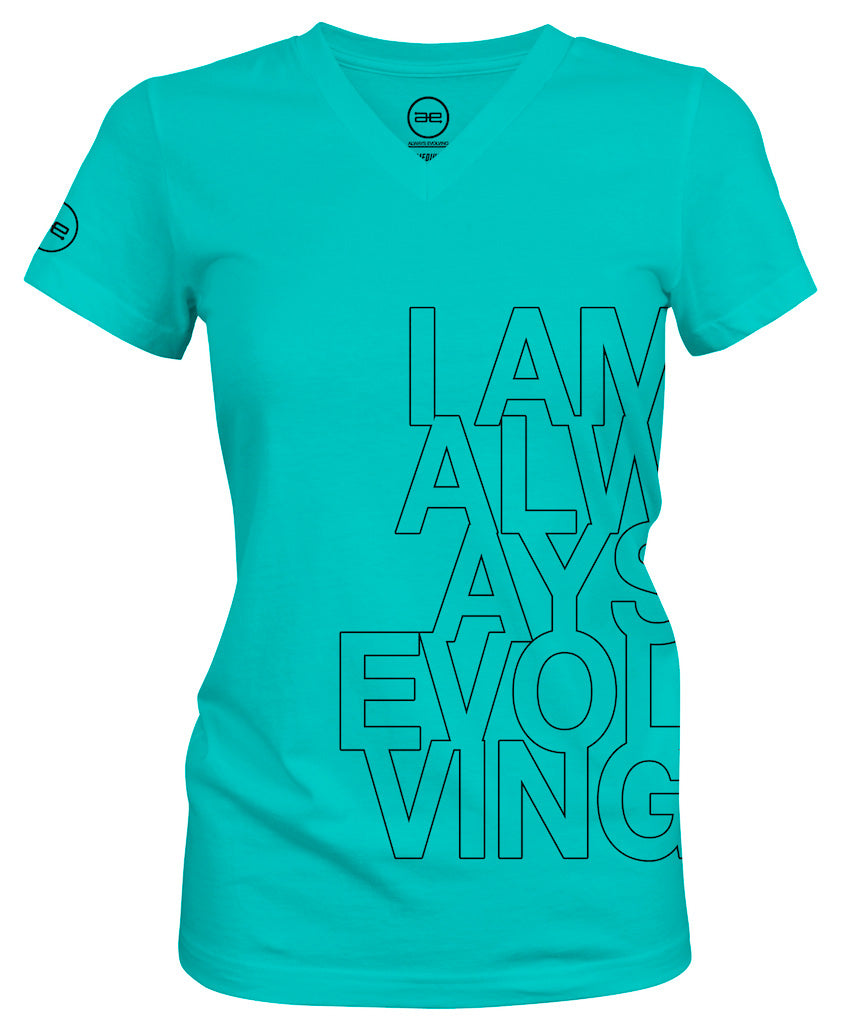 AE Ladies #IAmAlwaysEvolving Logo teal Sport V